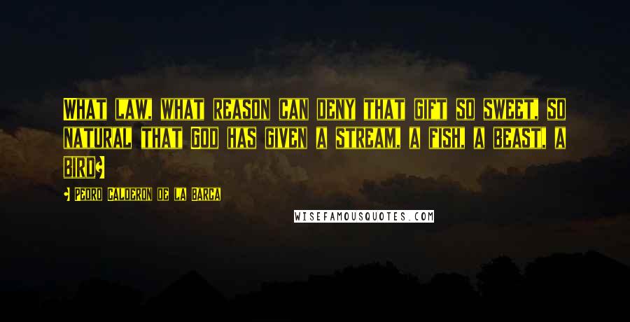 Pedro Calderon De La Barca Quotes: What law, what reason can deny that gift so sweet, so natural that God has given a stream, a fish, a beast, a bird?