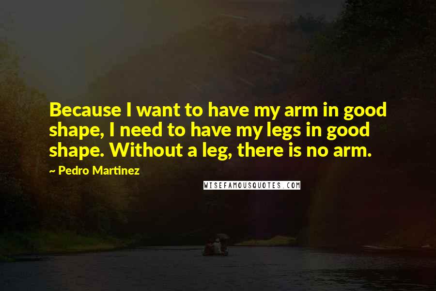 Pedro Martinez Quotes: Because I want to have my arm in good shape, I need to have my legs in good shape. Without a leg, there is no arm.