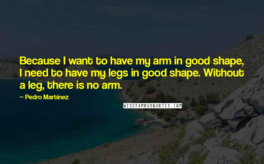 Pedro Martinez Quotes: Because I want to have my arm in good shape, I need to have my legs in good shape. Without a leg, there is no arm.