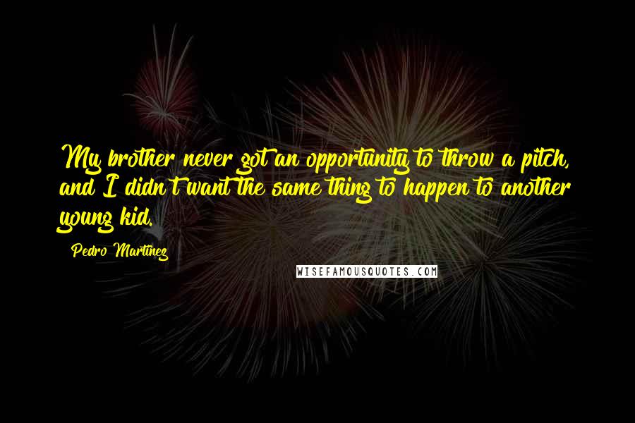 Pedro Martinez Quotes: My brother never got an opportunity to throw a pitch, and I didn't want the same thing to happen to another young kid.