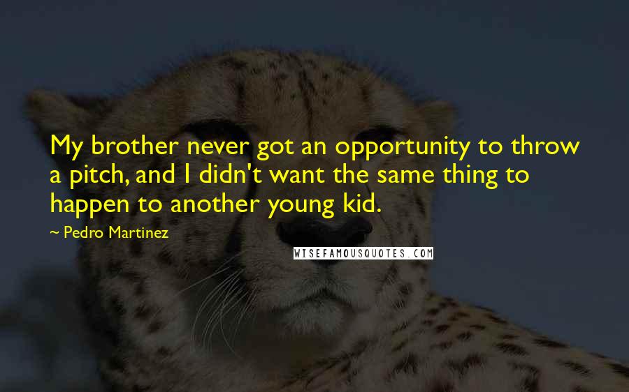 Pedro Martinez Quotes: My brother never got an opportunity to throw a pitch, and I didn't want the same thing to happen to another young kid.