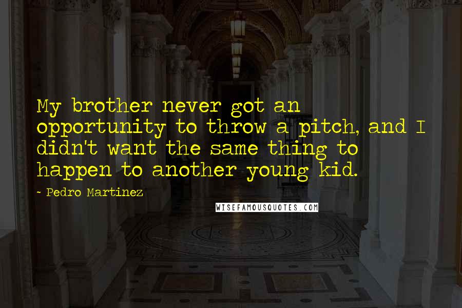 Pedro Martinez Quotes: My brother never got an opportunity to throw a pitch, and I didn't want the same thing to happen to another young kid.
