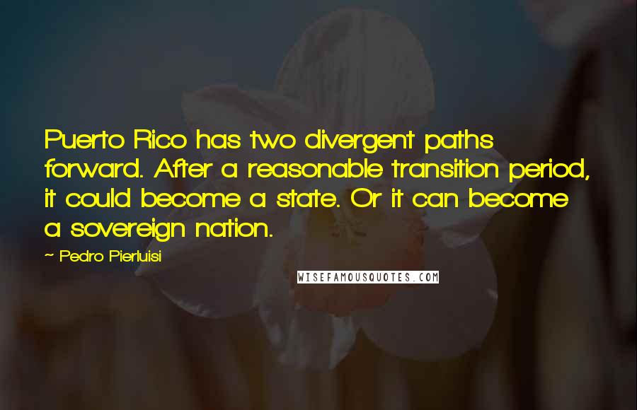 Pedro Pierluisi Quotes: Puerto Rico has two divergent paths forward. After a reasonable transition period, it could become a state. Or it can become a sovereign nation.