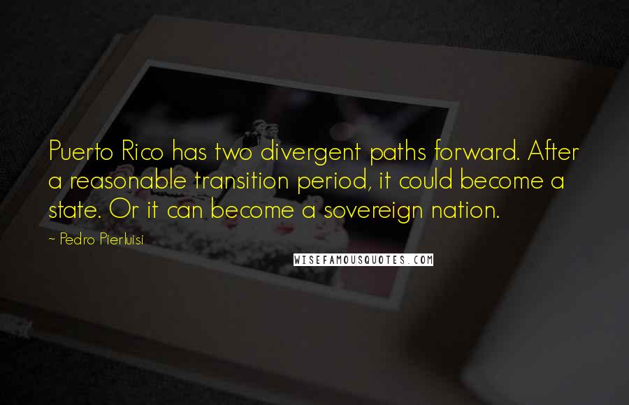 Pedro Pierluisi Quotes: Puerto Rico has two divergent paths forward. After a reasonable transition period, it could become a state. Or it can become a sovereign nation.