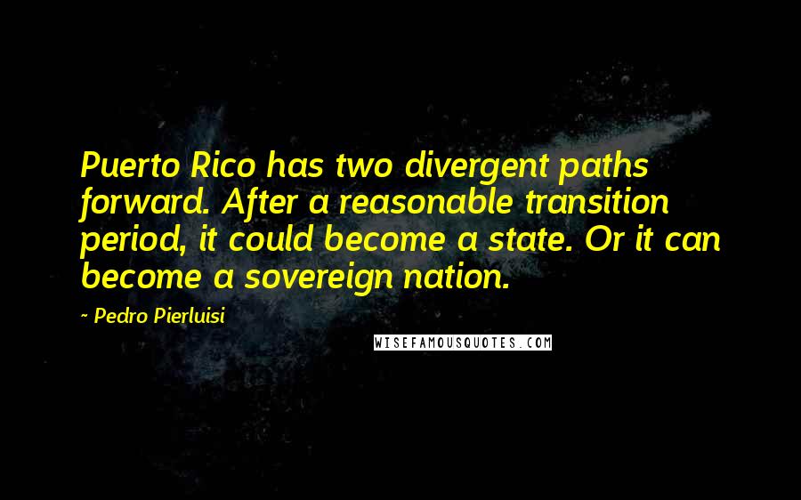 Pedro Pierluisi Quotes: Puerto Rico has two divergent paths forward. After a reasonable transition period, it could become a state. Or it can become a sovereign nation.