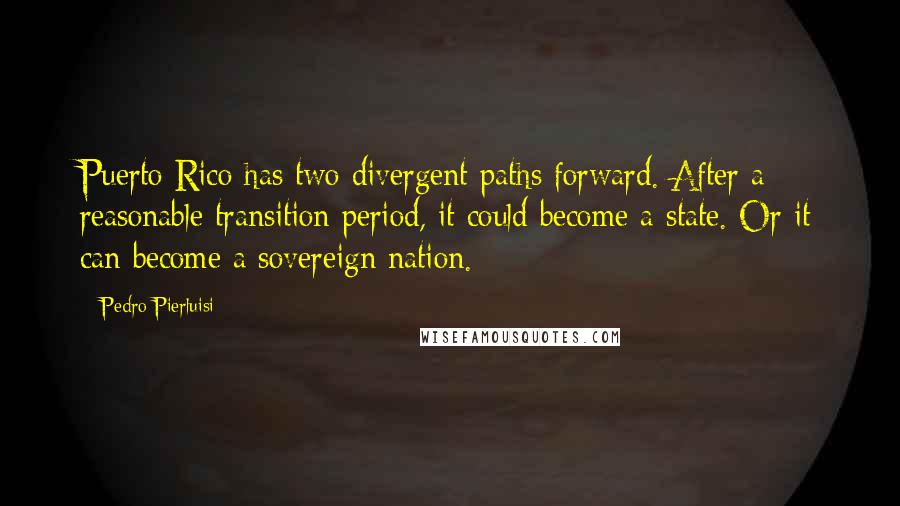 Pedro Pierluisi Quotes: Puerto Rico has two divergent paths forward. After a reasonable transition period, it could become a state. Or it can become a sovereign nation.