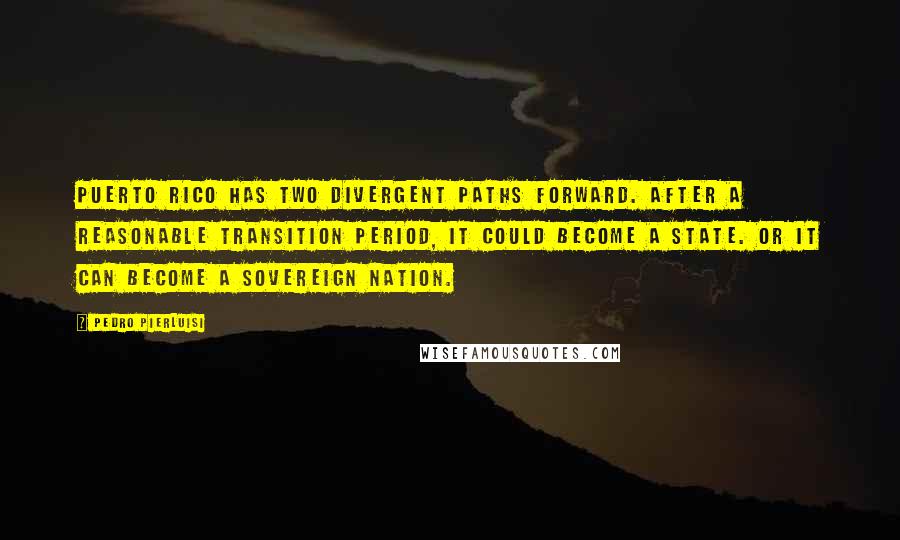 Pedro Pierluisi Quotes: Puerto Rico has two divergent paths forward. After a reasonable transition period, it could become a state. Or it can become a sovereign nation.