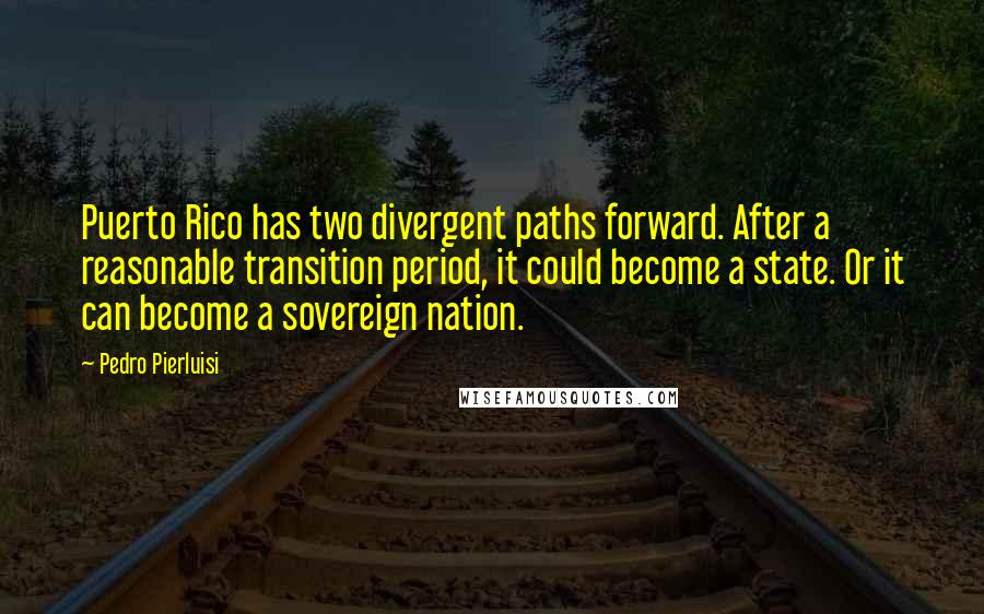 Pedro Pierluisi Quotes: Puerto Rico has two divergent paths forward. After a reasonable transition period, it could become a state. Or it can become a sovereign nation.