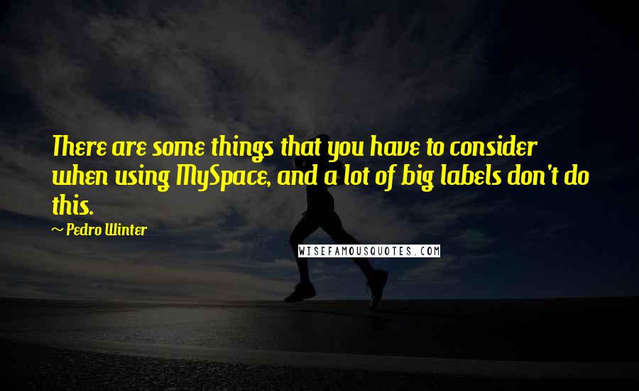 Pedro Winter Quotes: There are some things that you have to consider when using MySpace, and a lot of big labels don't do this.