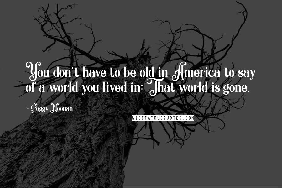 Peggy Noonan Quotes: You don't have to be old in America to say of a world you lived in: That world is gone.