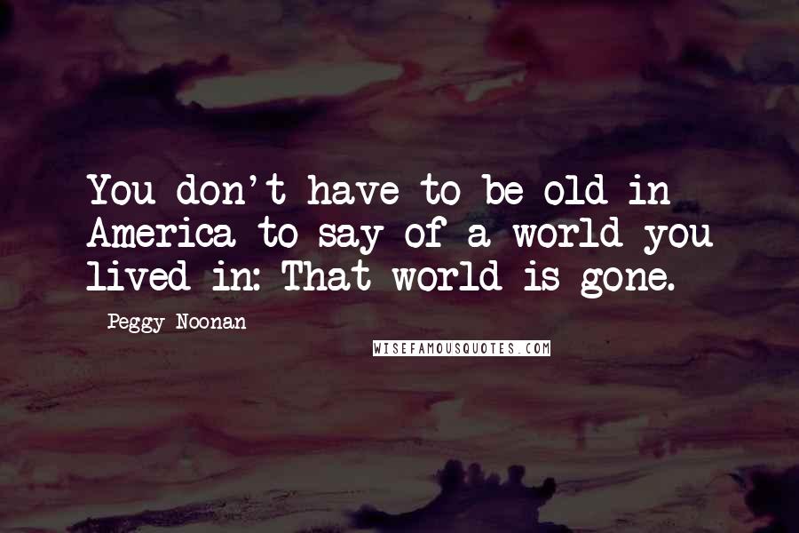 Peggy Noonan Quotes: You don't have to be old in America to say of a world you lived in: That world is gone.