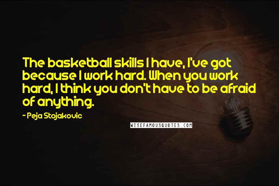 Peja Stojakovic Quotes: The basketball skills I have, I've got because I work hard. When you work hard, I think you don't have to be afraid of anything.