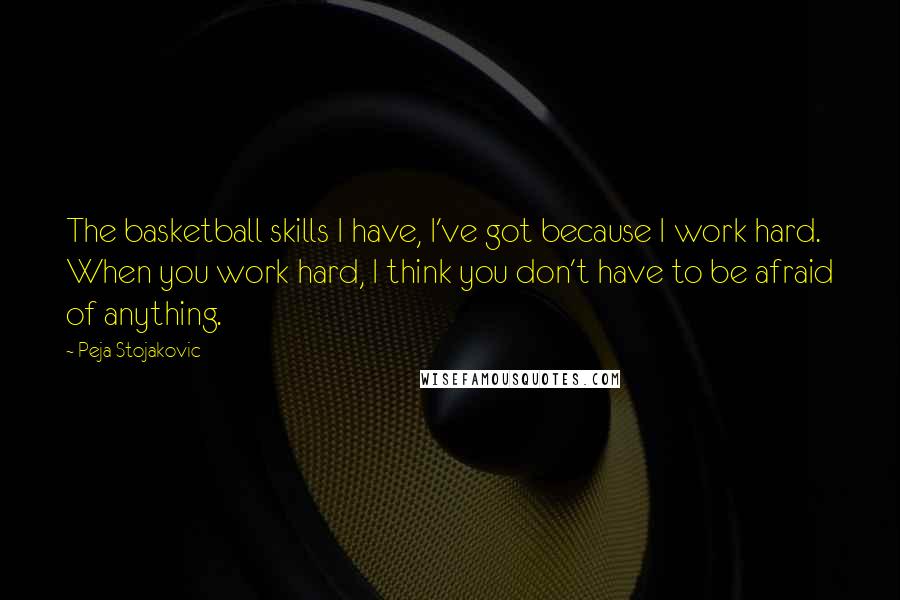 Peja Stojakovic Quotes: The basketball skills I have, I've got because I work hard. When you work hard, I think you don't have to be afraid of anything.