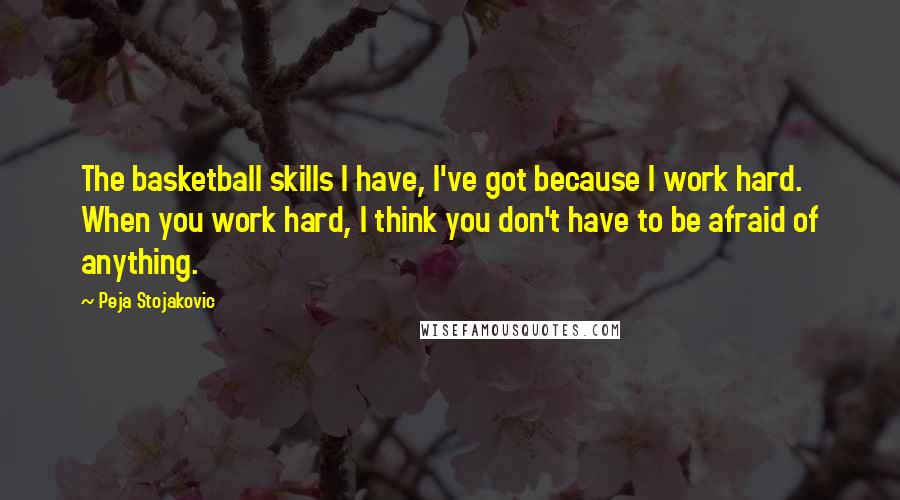 Peja Stojakovic Quotes: The basketball skills I have, I've got because I work hard. When you work hard, I think you don't have to be afraid of anything.