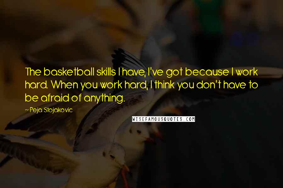 Peja Stojakovic Quotes: The basketball skills I have, I've got because I work hard. When you work hard, I think you don't have to be afraid of anything.