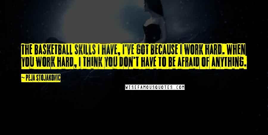 Peja Stojakovic Quotes: The basketball skills I have, I've got because I work hard. When you work hard, I think you don't have to be afraid of anything.