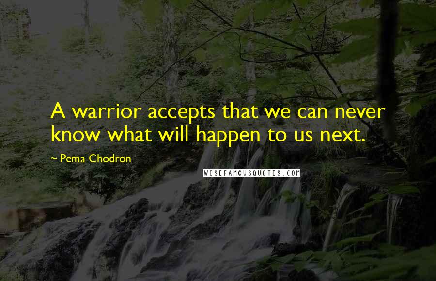 Pema Chodron Quotes: A warrior accepts that we can never know what will happen to us next.