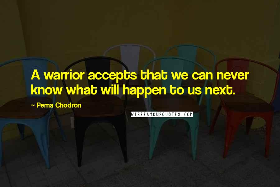 Pema Chodron Quotes: A warrior accepts that we can never know what will happen to us next.