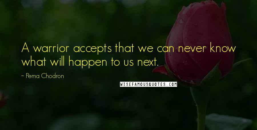 Pema Chodron Quotes: A warrior accepts that we can never know what will happen to us next.