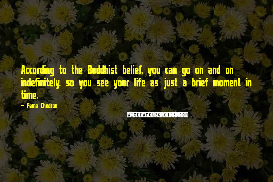 Pema Chodron Quotes: According to the Buddhist belief, you can go on and on indefinitely, so you see your life as just a brief moment in time.