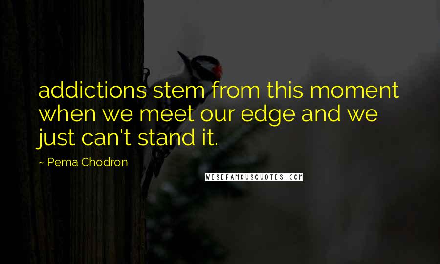 Pema Chodron Quotes: addictions stem from this moment when we meet our edge and we just can't stand it.