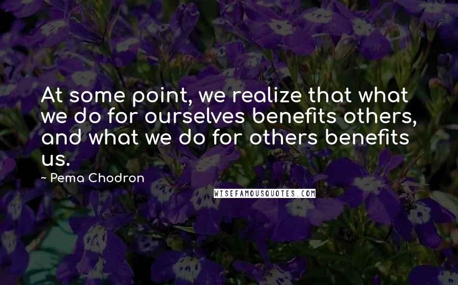 Pema Chodron Quotes: At some point, we realize that what we do for ourselves benefits others, and what we do for others benefits us.
