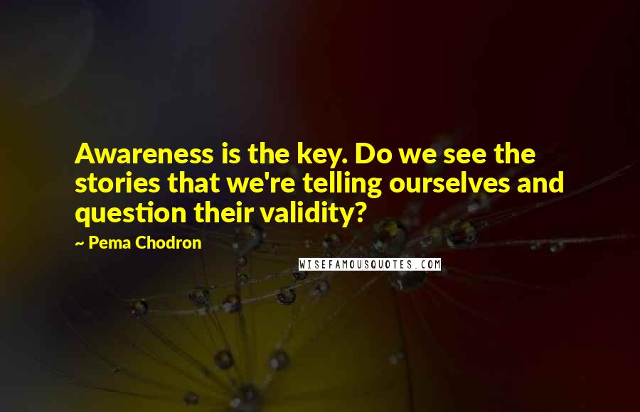 Pema Chodron Quotes: Awareness is the key. Do we see the stories that we're telling ourselves and question their validity?