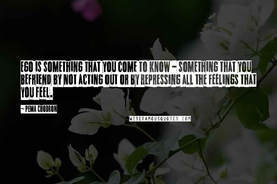 Pema Chodron Quotes: Ego is something that you come to know - something that you befriend by not acting out or by repressing all the feelings that you feel.