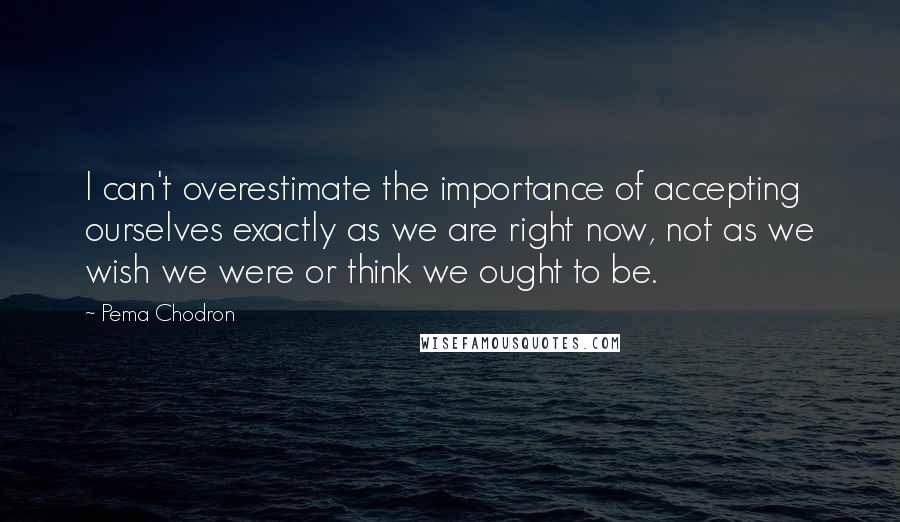 Pema Chodron Quotes: I can't overestimate the importance of accepting ourselves exactly as we are right now, not as we wish we were or think we ought to be.