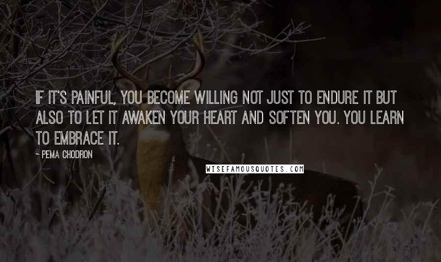 Pema Chodron Quotes: If it's painful, you become willing not just to endure it but also to let it awaken your heart and soften you. You learn to embrace it.