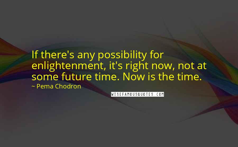 Pema Chodron Quotes: If there's any possibility for enlightenment, it's right now, not at some future time. Now is the time.