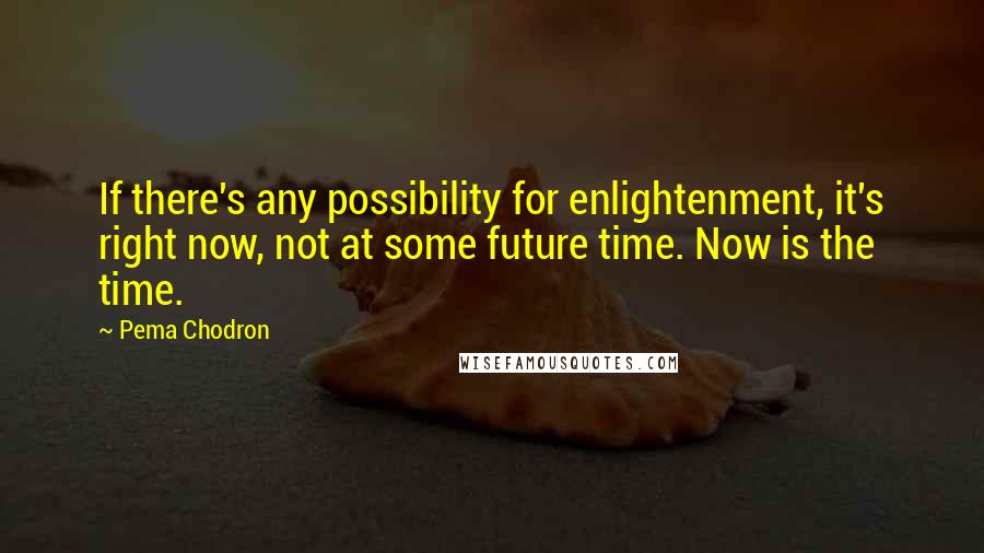 Pema Chodron Quotes: If there's any possibility for enlightenment, it's right now, not at some future time. Now is the time.