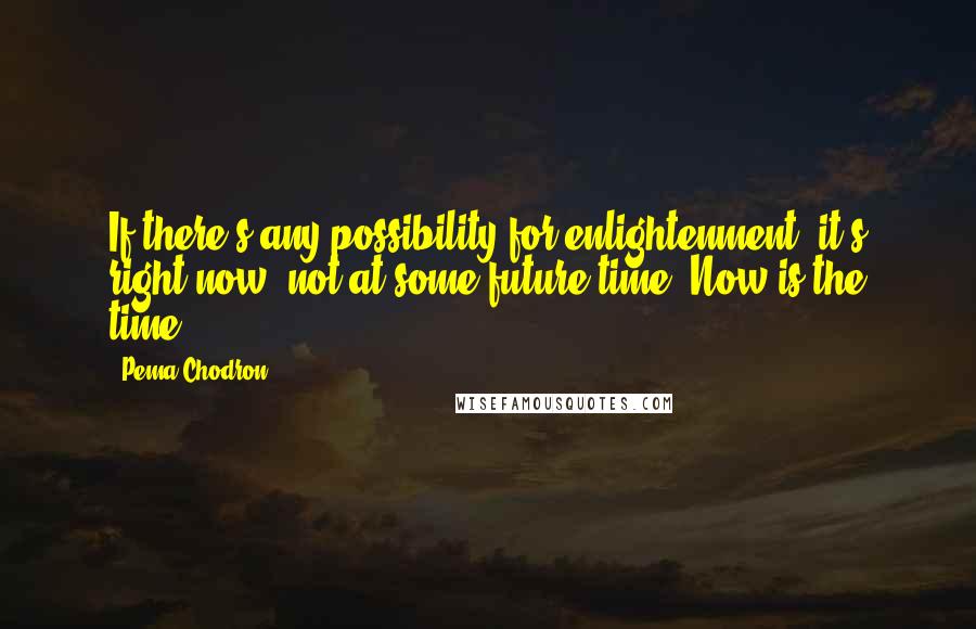 Pema Chodron Quotes: If there's any possibility for enlightenment, it's right now, not at some future time. Now is the time.