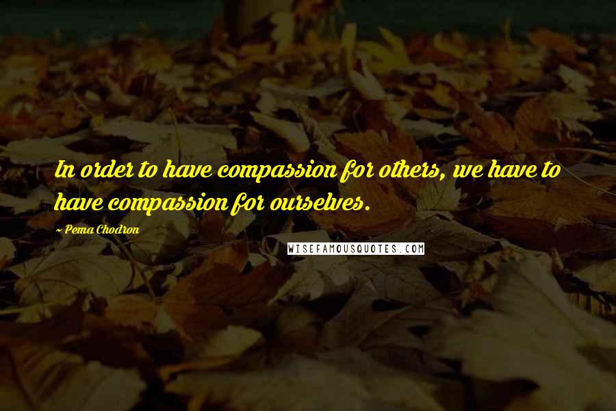 Pema Chodron Quotes: In order to have compassion for others, we have to have compassion for ourselves.