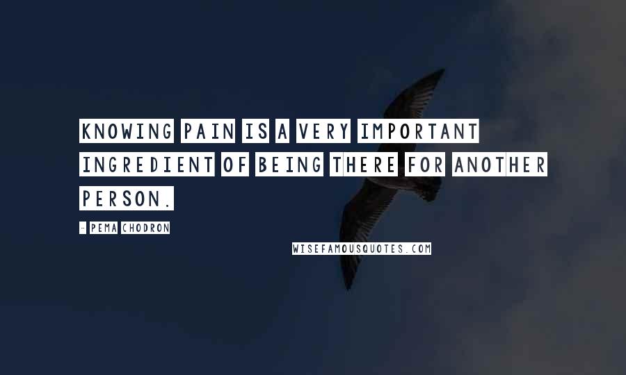 Pema Chodron Quotes: Knowing pain is a very important ingredient of being there for another person.