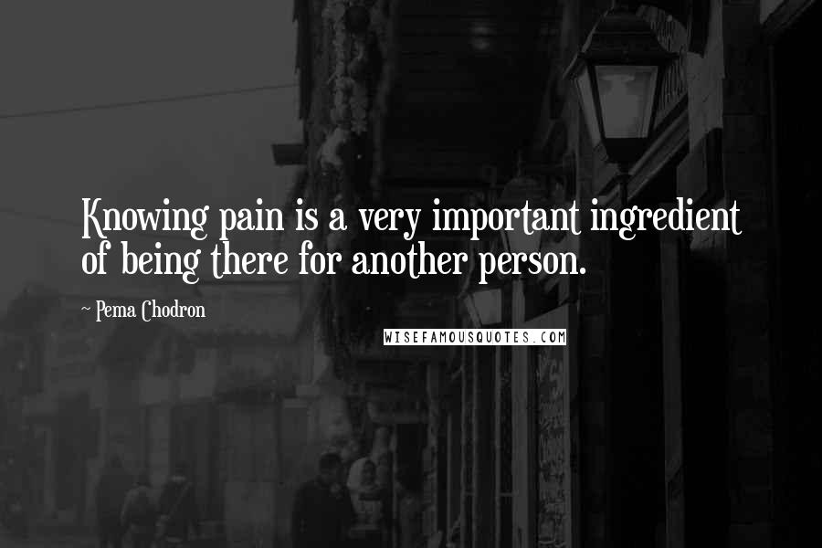 Pema Chodron Quotes: Knowing pain is a very important ingredient of being there for another person.