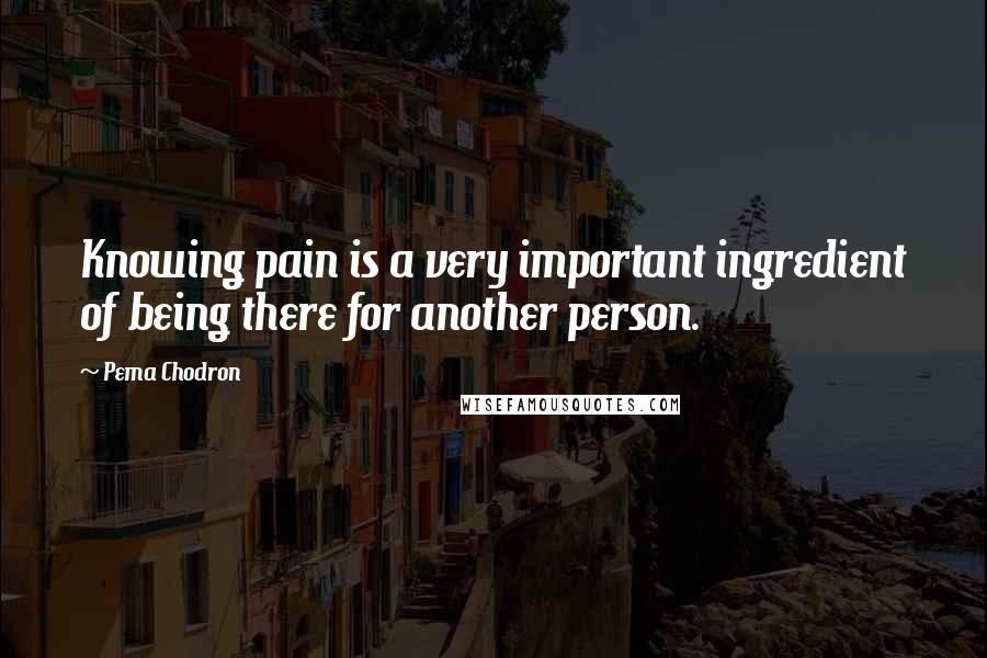 Pema Chodron Quotes: Knowing pain is a very important ingredient of being there for another person.