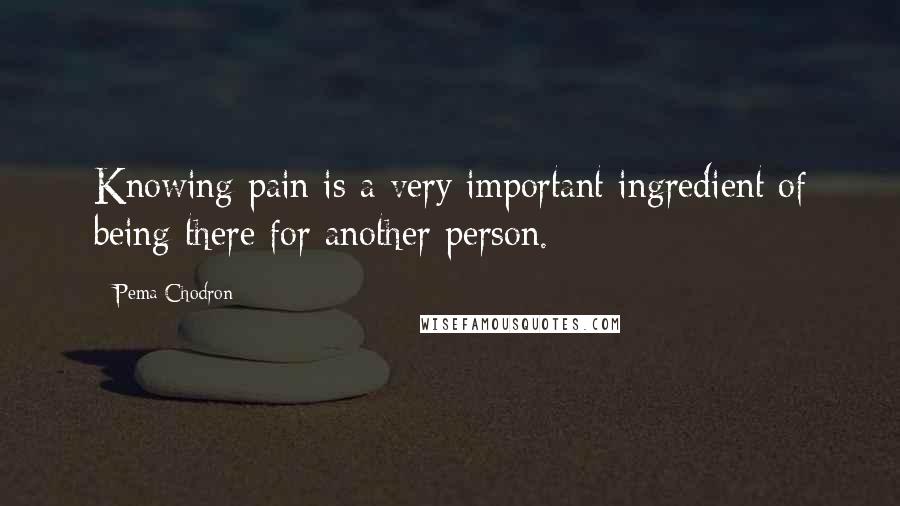 Pema Chodron Quotes: Knowing pain is a very important ingredient of being there for another person.