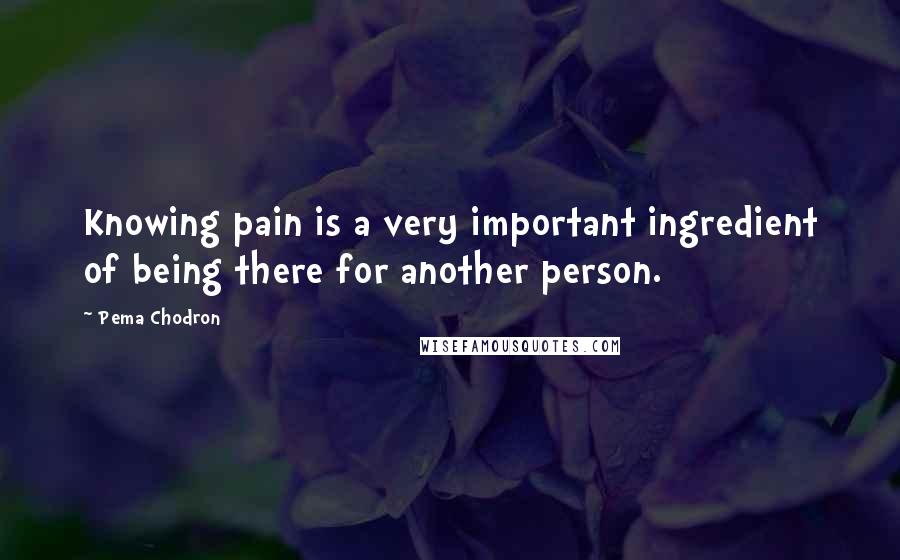 Pema Chodron Quotes: Knowing pain is a very important ingredient of being there for another person.