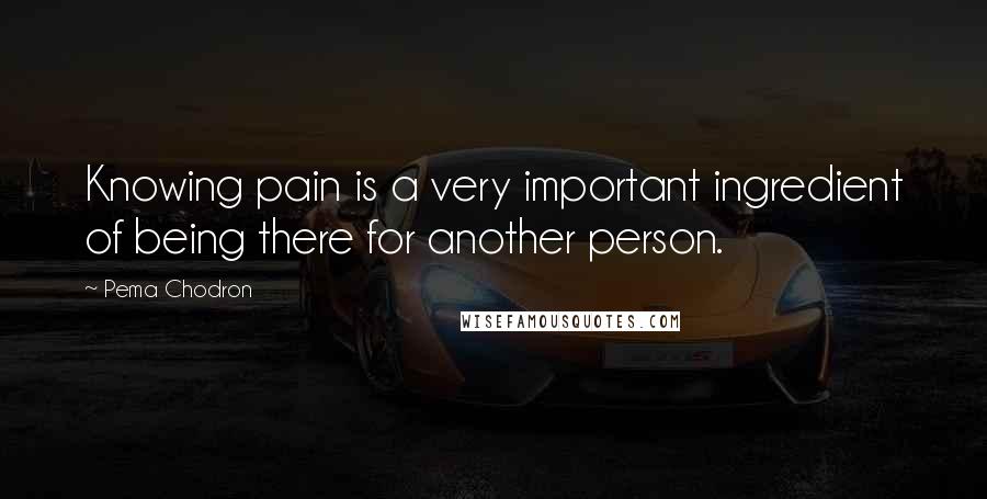Pema Chodron Quotes: Knowing pain is a very important ingredient of being there for another person.