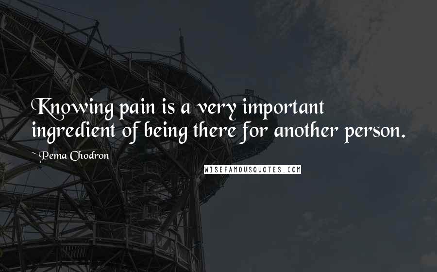 Pema Chodron Quotes: Knowing pain is a very important ingredient of being there for another person.