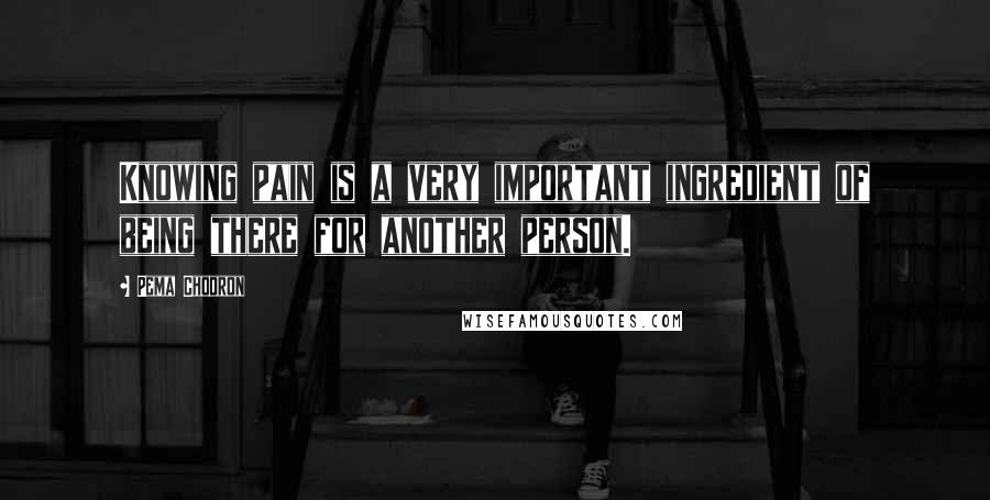 Pema Chodron Quotes: Knowing pain is a very important ingredient of being there for another person.