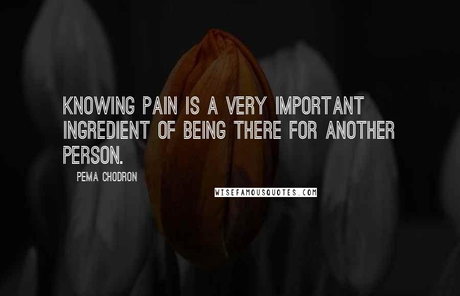 Pema Chodron Quotes: Knowing pain is a very important ingredient of being there for another person.