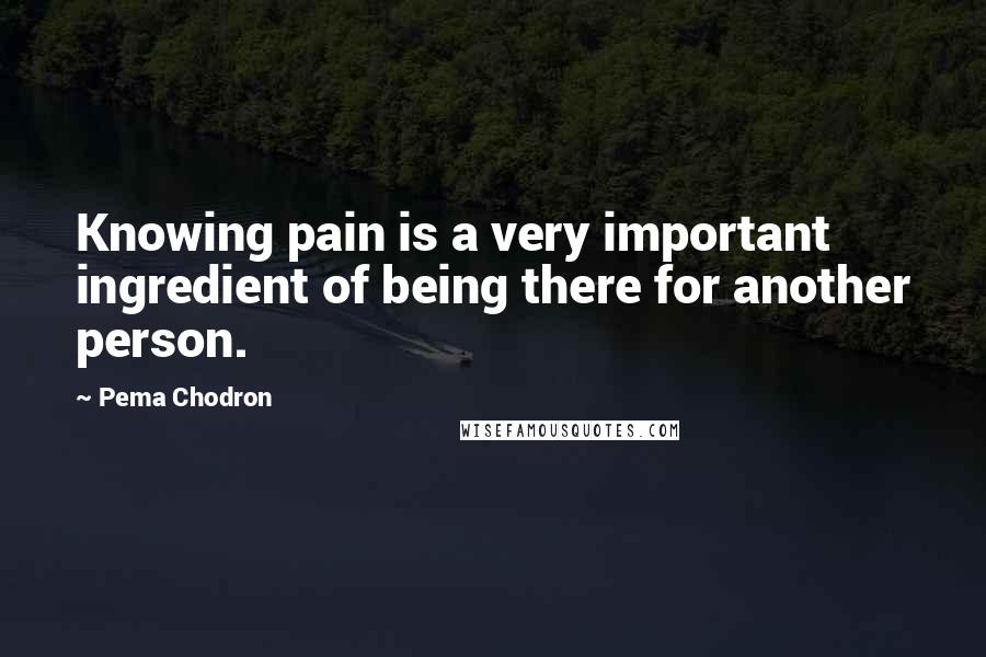 Pema Chodron Quotes: Knowing pain is a very important ingredient of being there for another person.