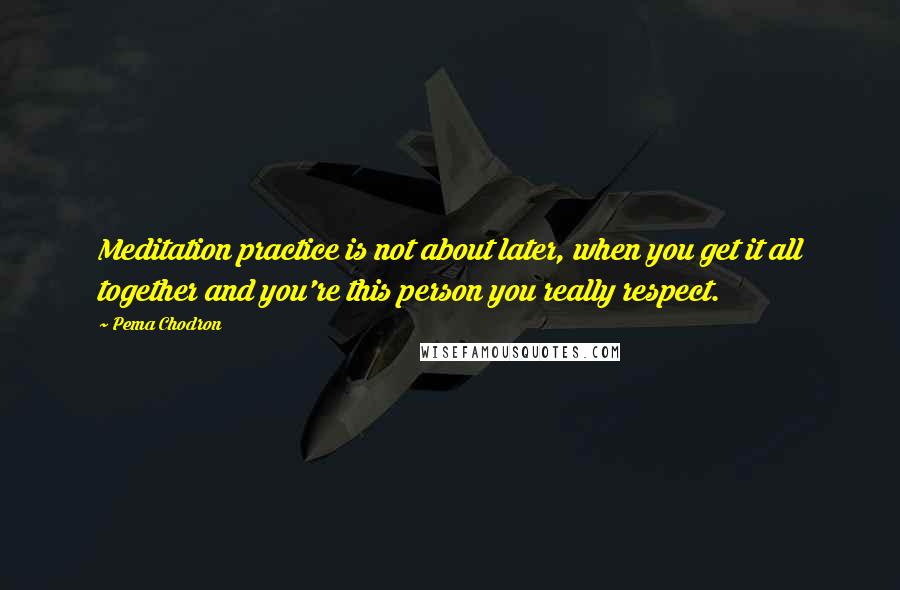 Pema Chodron Quotes: Meditation practice is not about later, when you get it all together and you're this person you really respect.