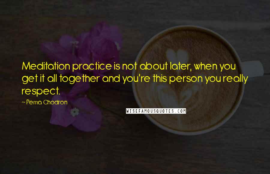 Pema Chodron Quotes: Meditation practice is not about later, when you get it all together and you're this person you really respect.