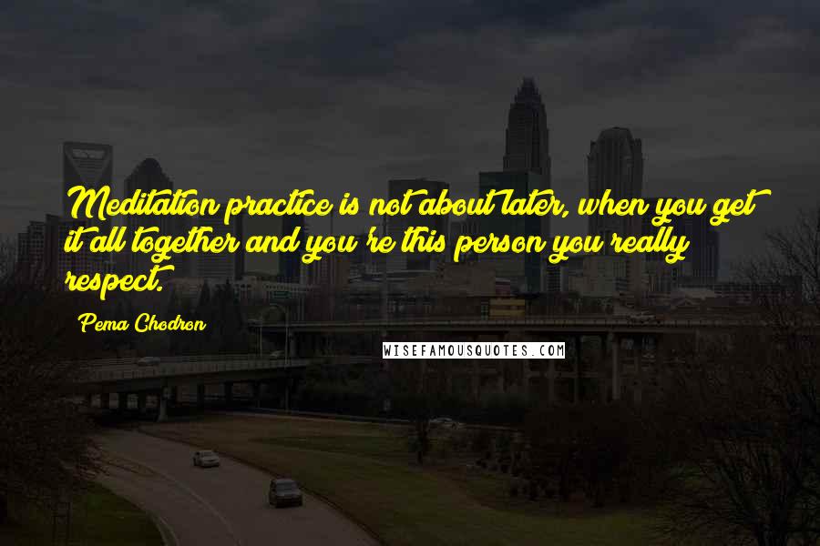 Pema Chodron Quotes: Meditation practice is not about later, when you get it all together and you're this person you really respect.