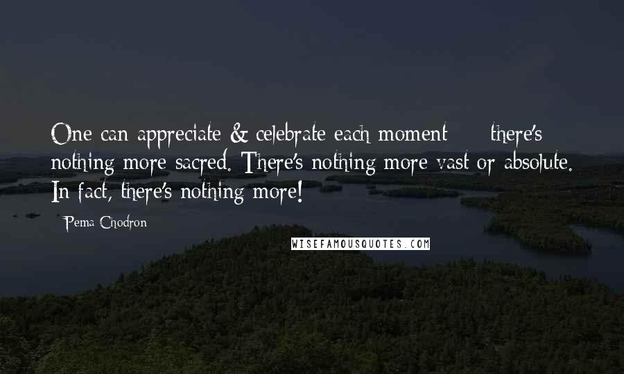 Pema Chodron Quotes: One can appreciate & celebrate each moment  -  there's nothing more sacred. There's nothing more vast or absolute. In fact, there's nothing more!