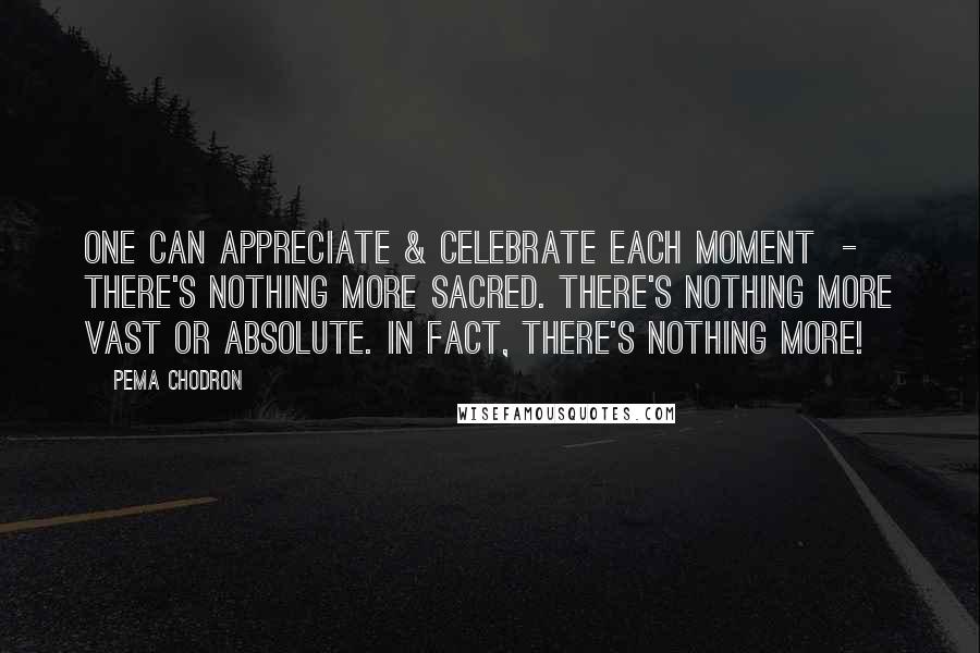 Pema Chodron Quotes: One can appreciate & celebrate each moment  -  there's nothing more sacred. There's nothing more vast or absolute. In fact, there's nothing more!