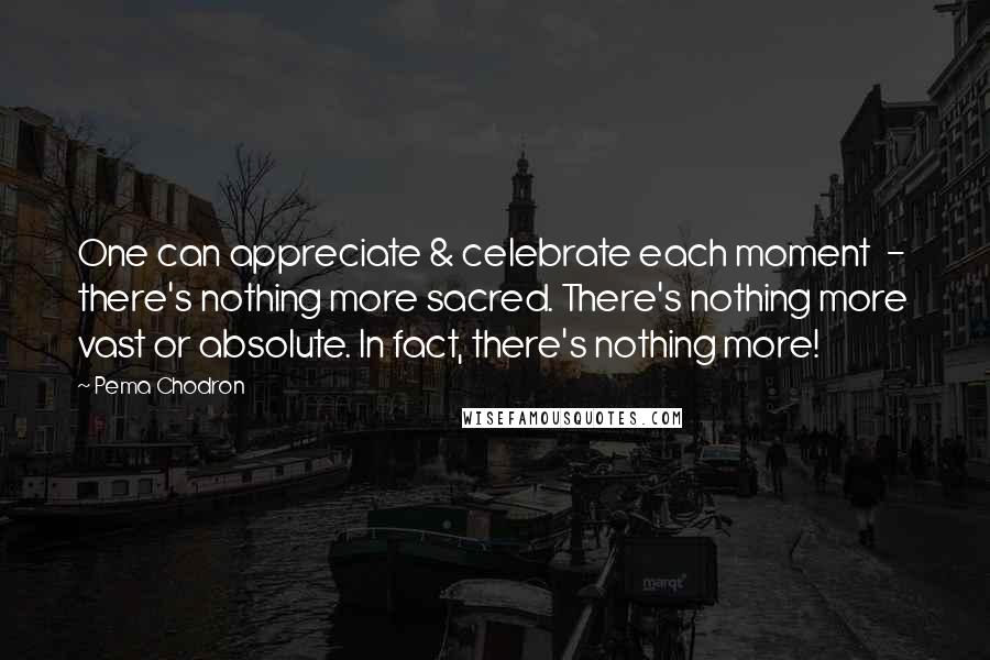 Pema Chodron Quotes: One can appreciate & celebrate each moment  -  there's nothing more sacred. There's nothing more vast or absolute. In fact, there's nothing more!